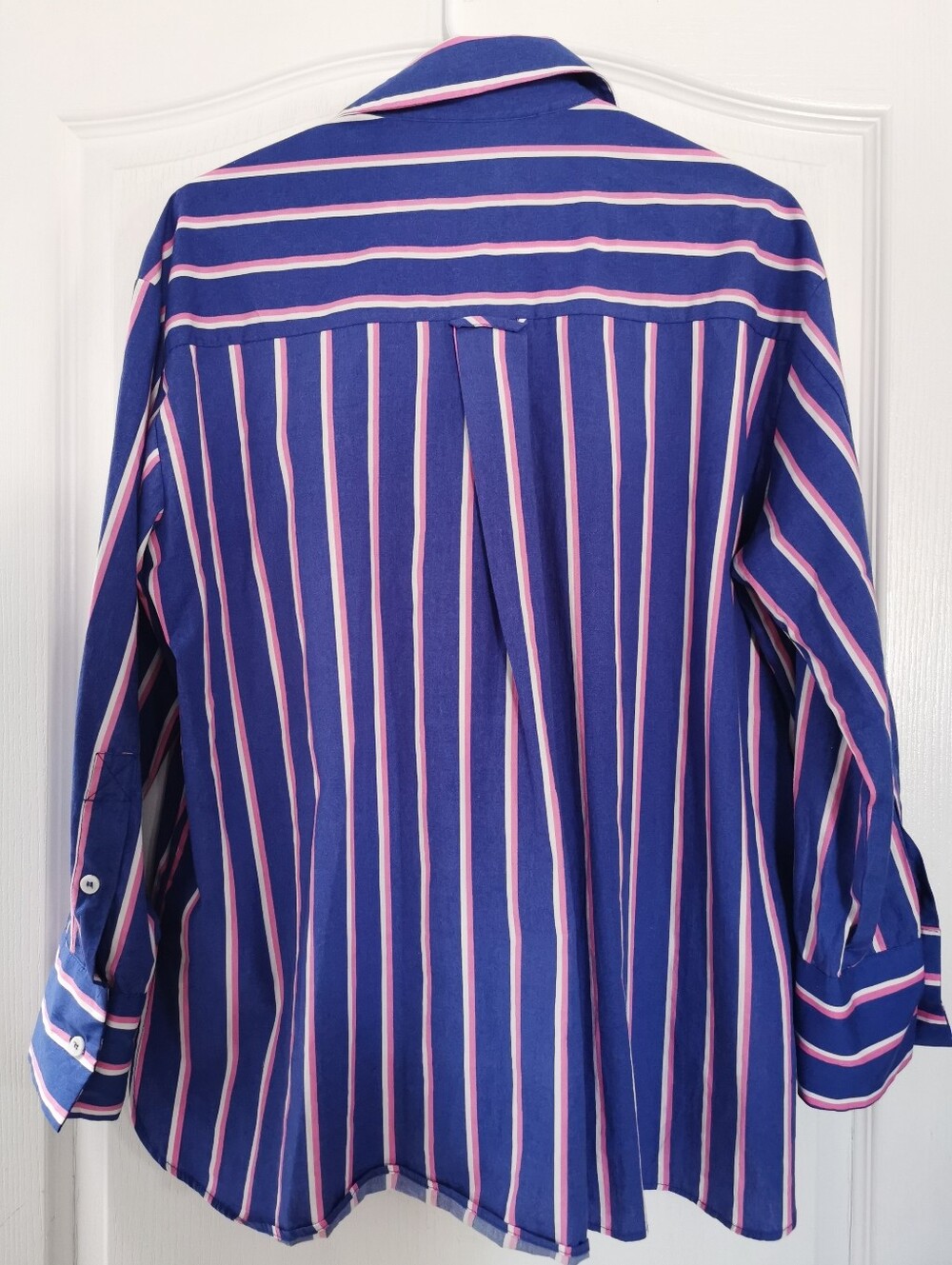 Zara Striped Poplin Button-Down Blouse Oversize SizeXS Blue Pink & white ptp 23" - Picture 7 of 9